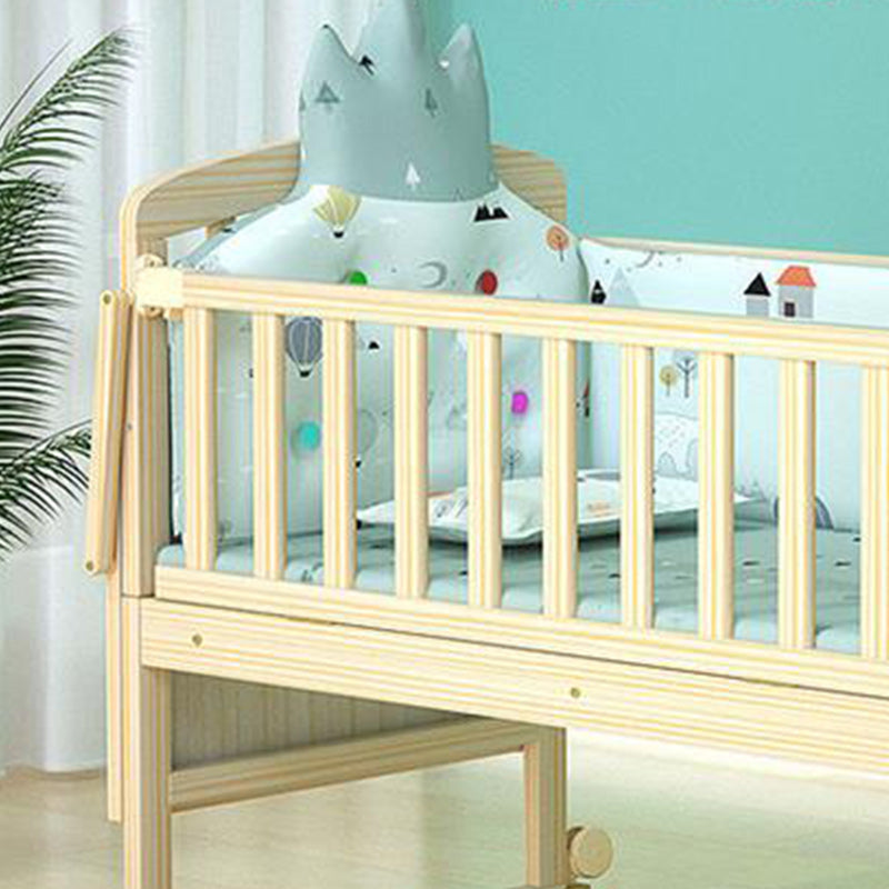 Convertible Baby Crib Wheels Wood Nursery Bed with Guardrail