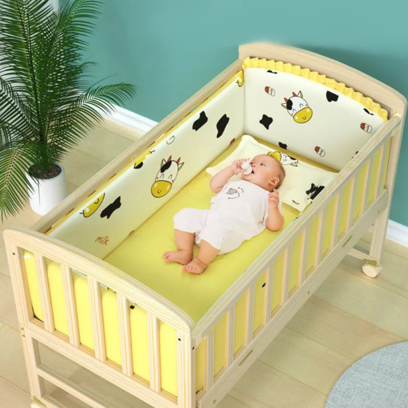 Convertible Baby Crib Wheels Wood Nursery Bed with Guardrail