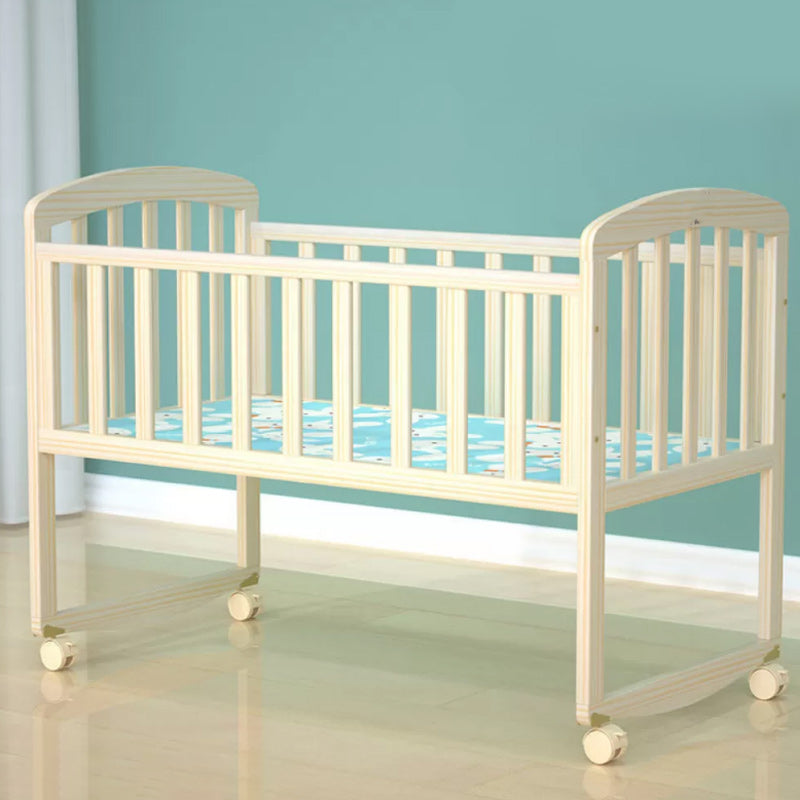 Convertible Baby Crib Wheels Wood Nursery Bed with Guardrail