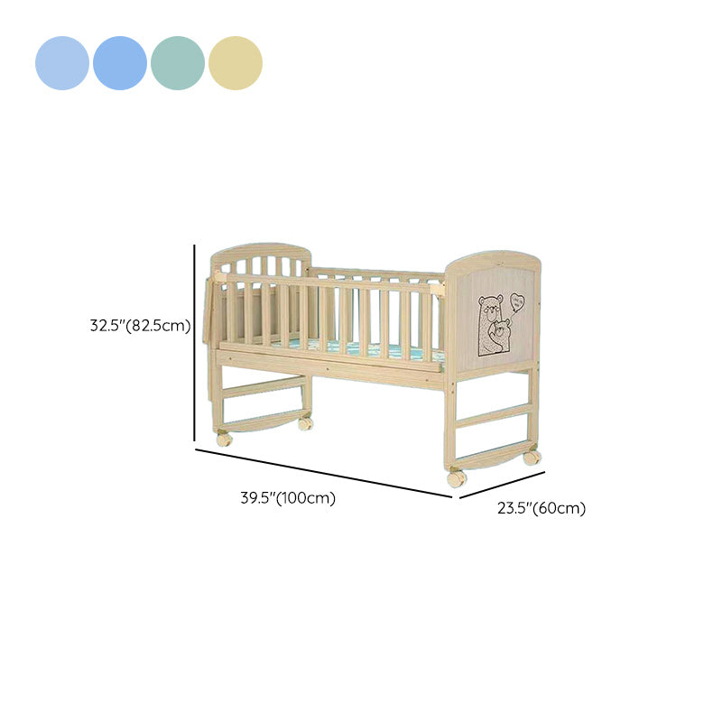 Convertible Baby Crib Wheels Wood Nursery Bed with Guardrail