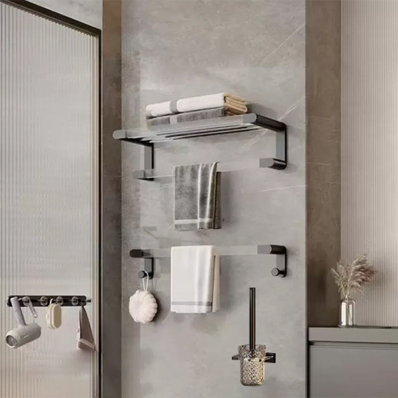 Matte Black Bathroom Hardware Set Metal & Acrylic Bath Shelf/Towel Bar/Robe Hooks