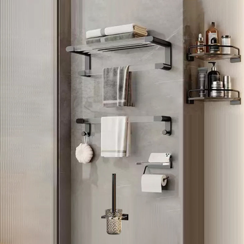 Matte Black Bathroom Hardware Set Metal & Acrylic Bath Shelf/Towel Bar/Robe Hooks