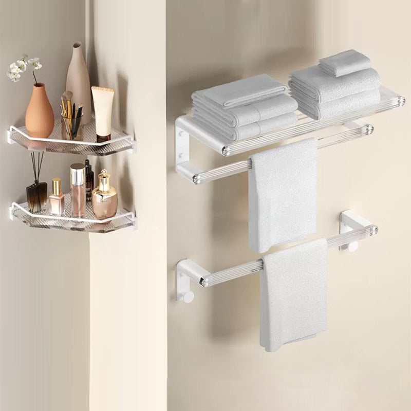 White & Clear Acrylic Bathroom Accessory Set with Towel Bar/Paper Holder/Robe Hook