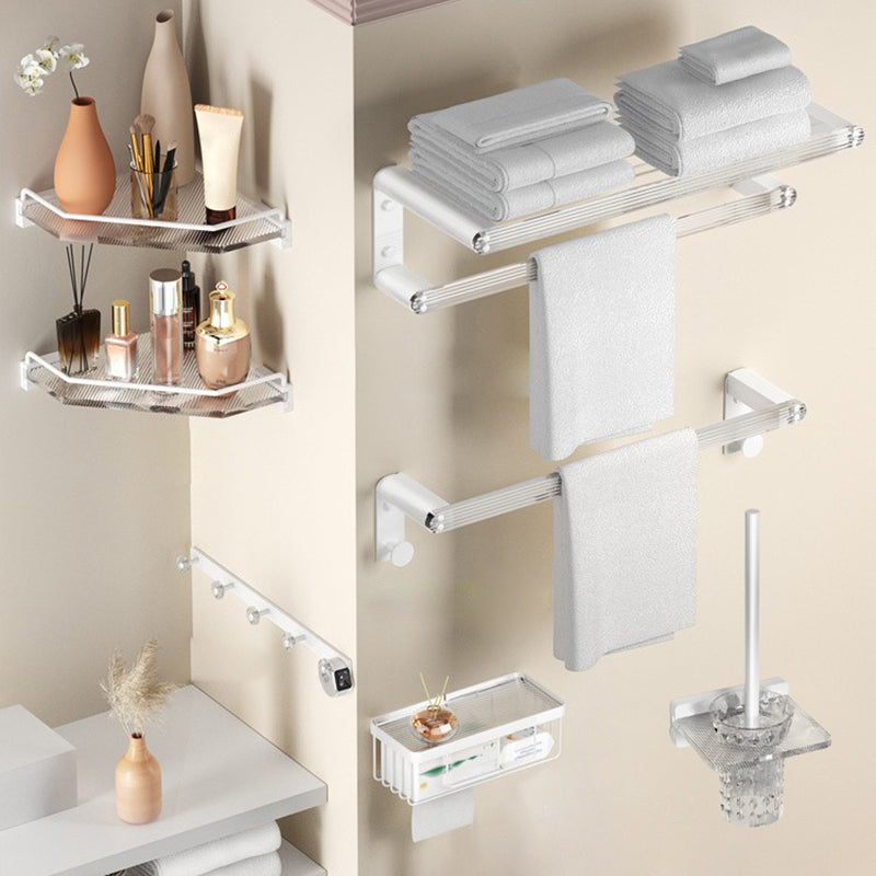 White & Clear Acrylic Bathroom Accessory Set with Towel Bar/Paper Holder/Robe Hook