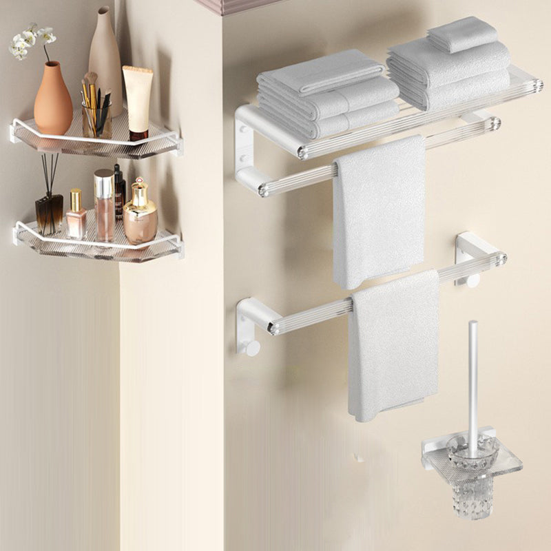 White & Clear Acrylic Bathroom Accessory Set with Towel Bar/Paper Holder/Robe Hook