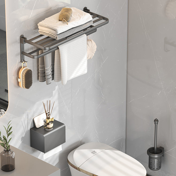 Contemporary Gray Bathroom Hardware Set with Bath Shelf/Towel Bar/Robe Hooks/Paper Holder