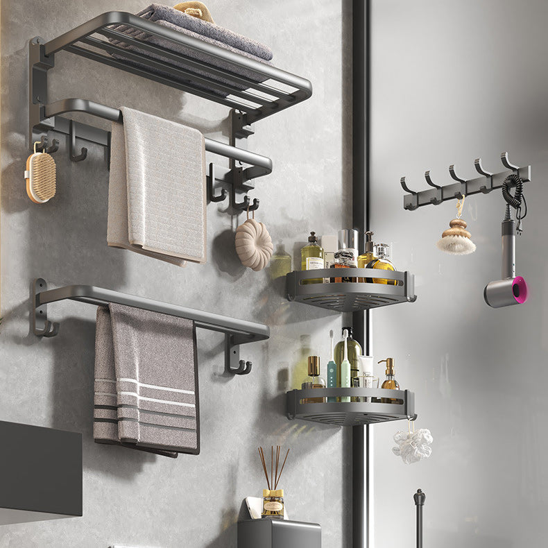 Contemporary Gray Bathroom Hardware Set with Bath Shelf/Towel Bar/Robe Hooks/Paper Holder