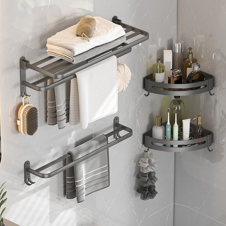 Contemporary Gray Bathroom Hardware Set with Bath Shelf/Towel Bar/Robe Hooks/Paper Holder