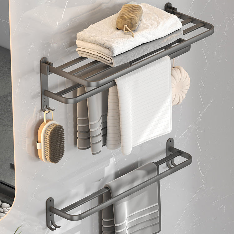 Contemporary Gray Bathroom Hardware Set with Bath Shelf/Towel Bar/Robe Hooks/Paper Holder