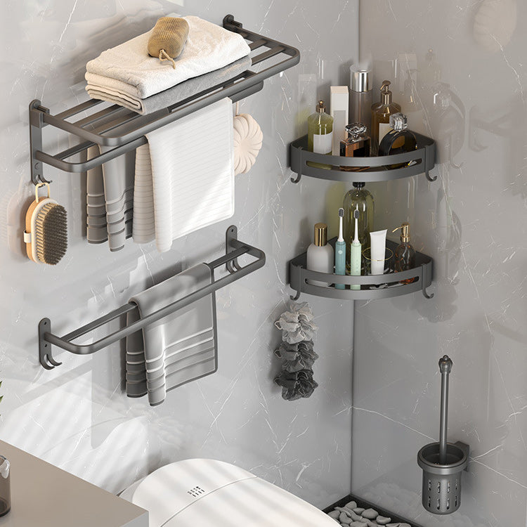 Contemporary Gray Bathroom Hardware Set with Bath Shelf/Towel Bar/Robe Hooks/Paper Holder