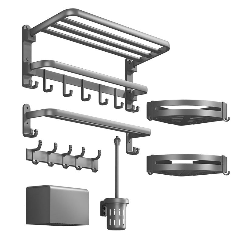 Contemporary Gray Bathroom Hardware Set with Bath Shelf/Towel Bar/Robe Hooks/Paper Holder