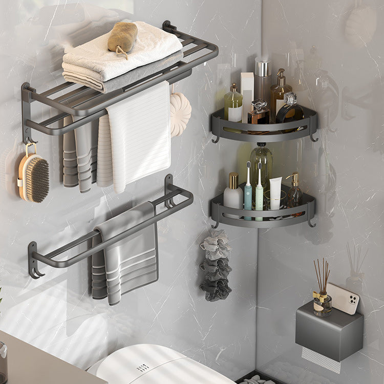 Contemporary Gray Bathroom Hardware Set with Bath Shelf/Towel Bar/Robe Hooks/Paper Holder