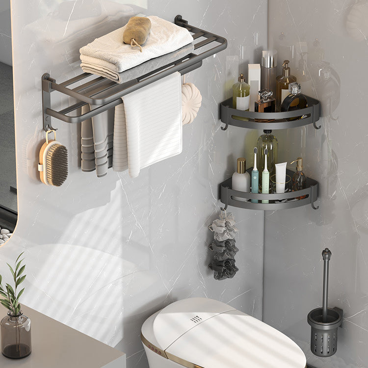 Contemporary Gray Bathroom Hardware Set with Bath Shelf/Towel Bar/Robe Hooks/Paper Holder