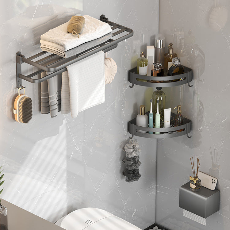 Contemporary Gray Bathroom Hardware Set with Bath Shelf/Towel Bar/Robe Hooks/Paper Holder