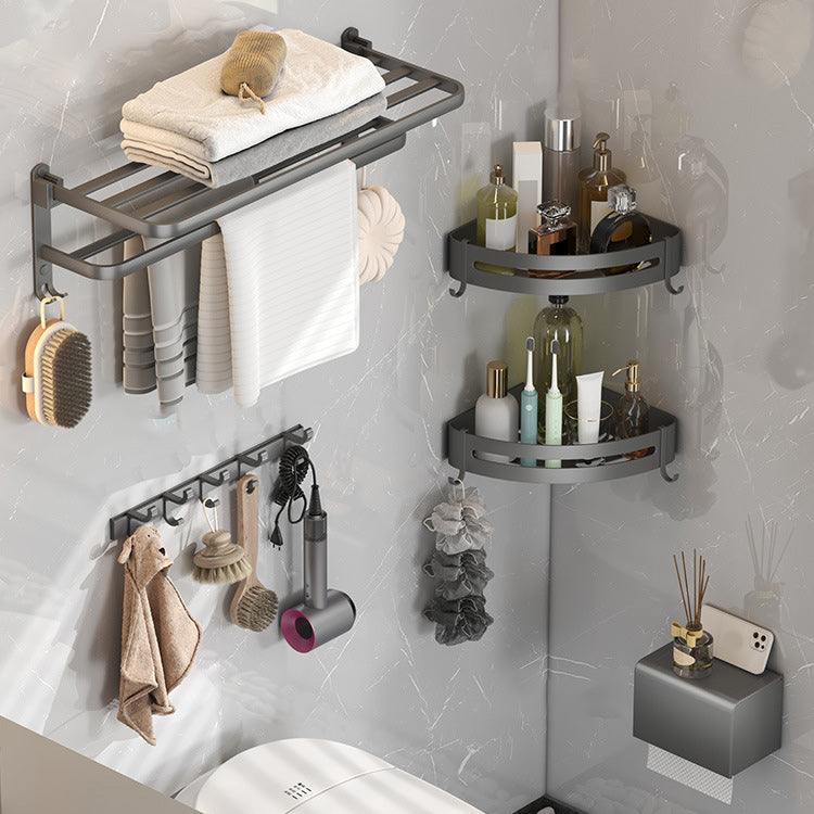 Contemporary Gray Bathroom Hardware Set with Bath Shelf/Towel Bar/Robe Hooks/Paper Holder