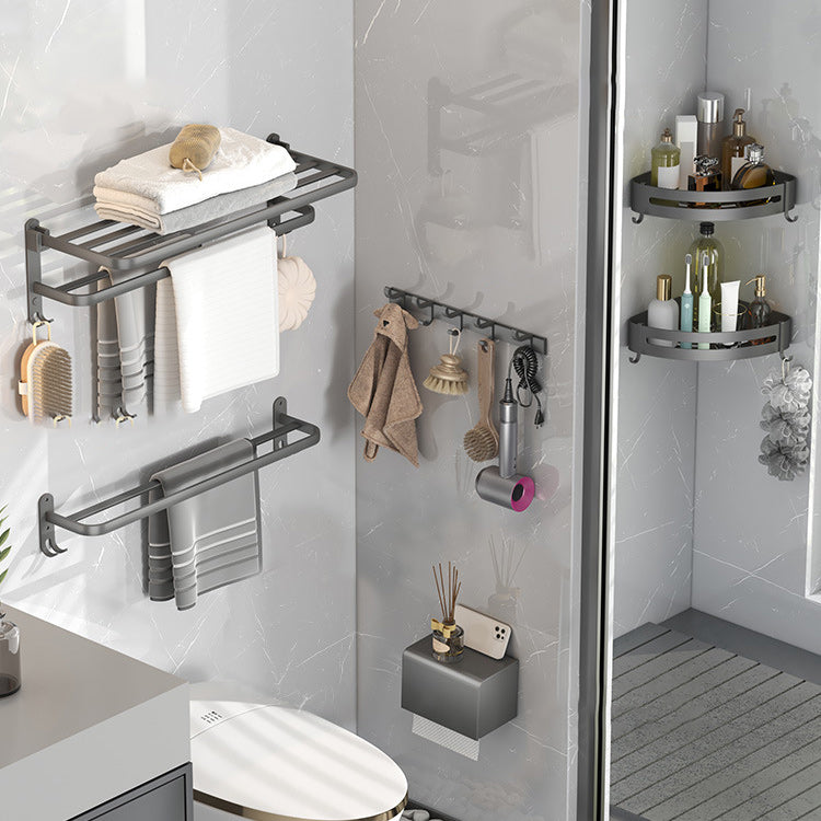 Contemporary Gray Bathroom Hardware Set with Bath Shelf/Towel Bar/Robe Hooks/Paper Holder