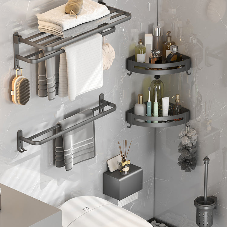 Contemporary Gray Bathroom Hardware Set with Bath Shelf/Towel Bar/Robe Hooks/Paper Holder