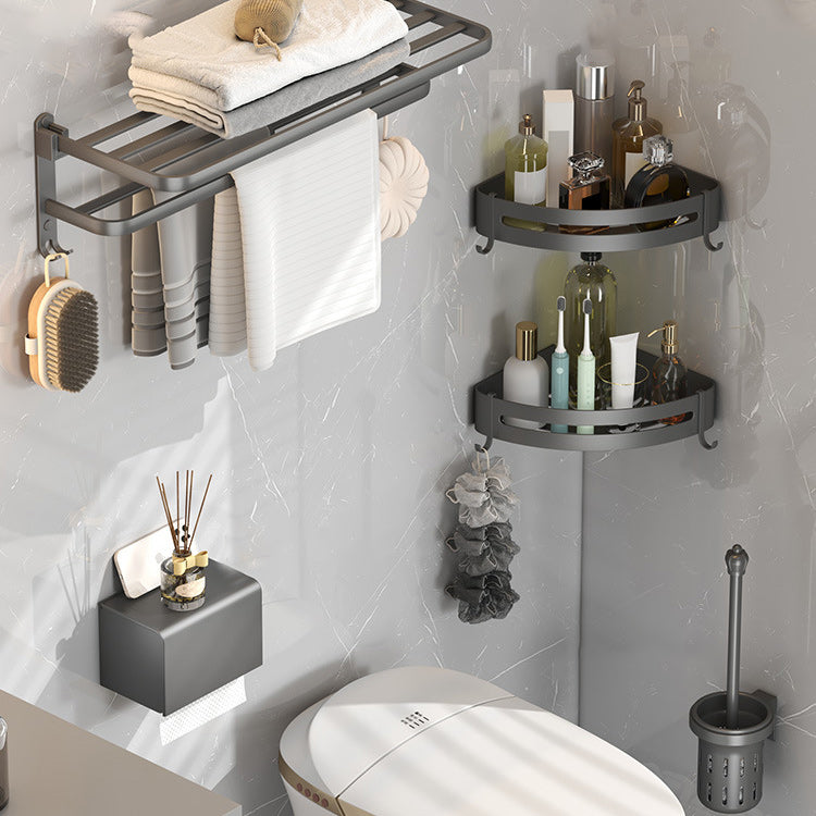 Contemporary Gray Bathroom Hardware Set with Bath Shelf/Towel Bar/Robe Hooks/Paper Holder