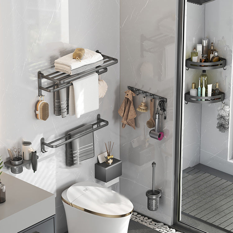 Contemporary Gray Bathroom Hardware Set with Bath Shelf/Towel Bar/Robe Hooks/Paper Holder