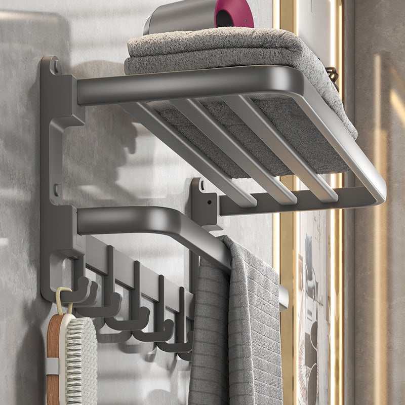 Contemporary Gray Bathroom Hardware Set with Bath Shelf/Towel Bar/Robe Hooks/Paper Holder