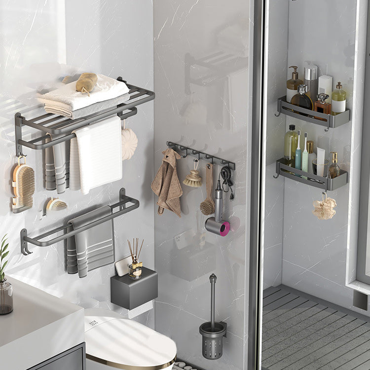 Contemporary Gray Bathroom Hardware Set with Bath Shelf/Towel Bar/Robe Hooks/Paper Holder