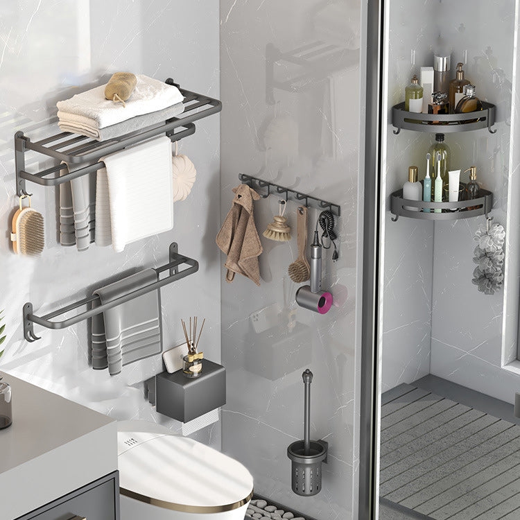 Contemporary Gray Bathroom Hardware Set with Bath Shelf/Towel Bar/Robe Hooks/Paper Holder