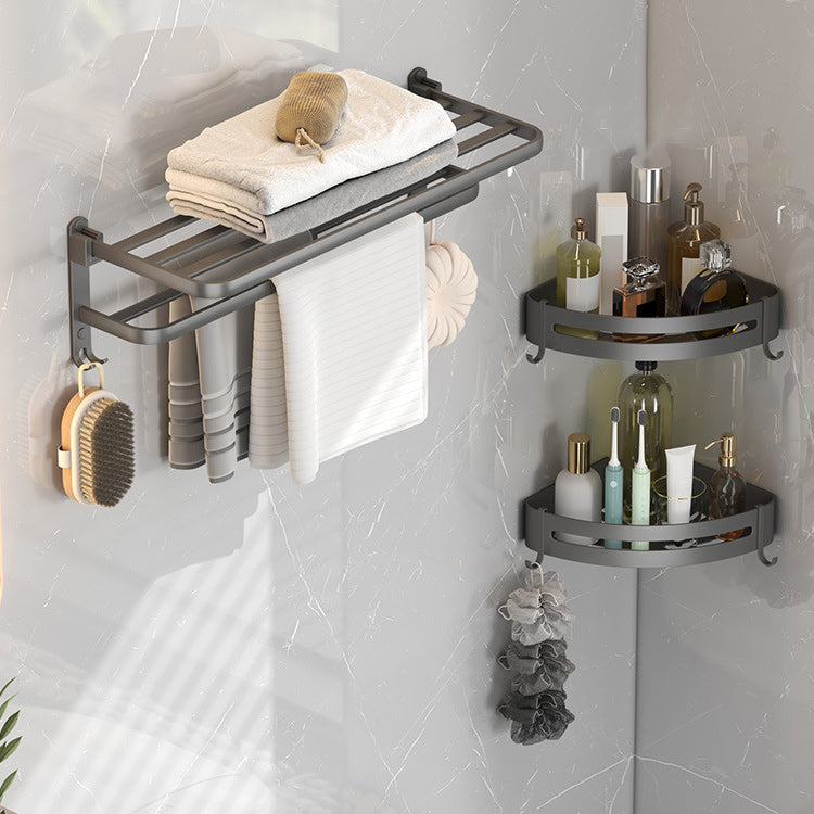 Contemporary Gray Bathroom Hardware Set with Bath Shelf/Towel Bar/Robe Hooks/Paper Holder