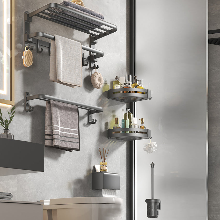 Contemporary Gray Bathroom Hardware Set with Bath Shelf/Towel Bar/Robe Hooks/Paper Holder