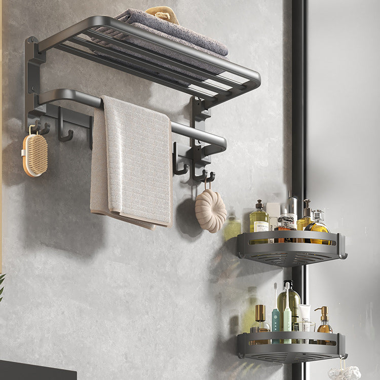 Contemporary Gray Bathroom Hardware Set with Bath Shelf/Towel Bar/Robe Hooks/Paper Holder