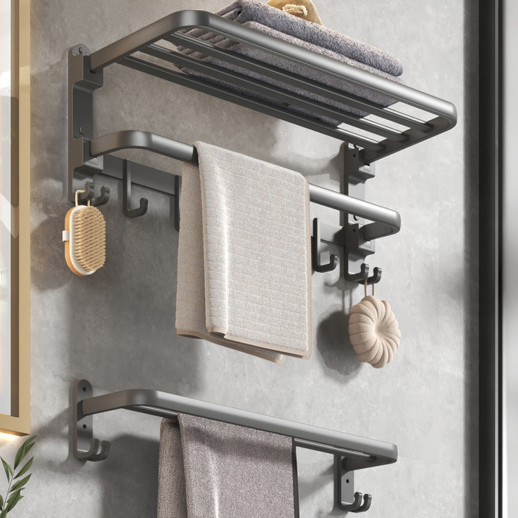 Contemporary Gray Bathroom Hardware Set with Bath Shelf/Towel Bar/Robe Hooks/Paper Holder