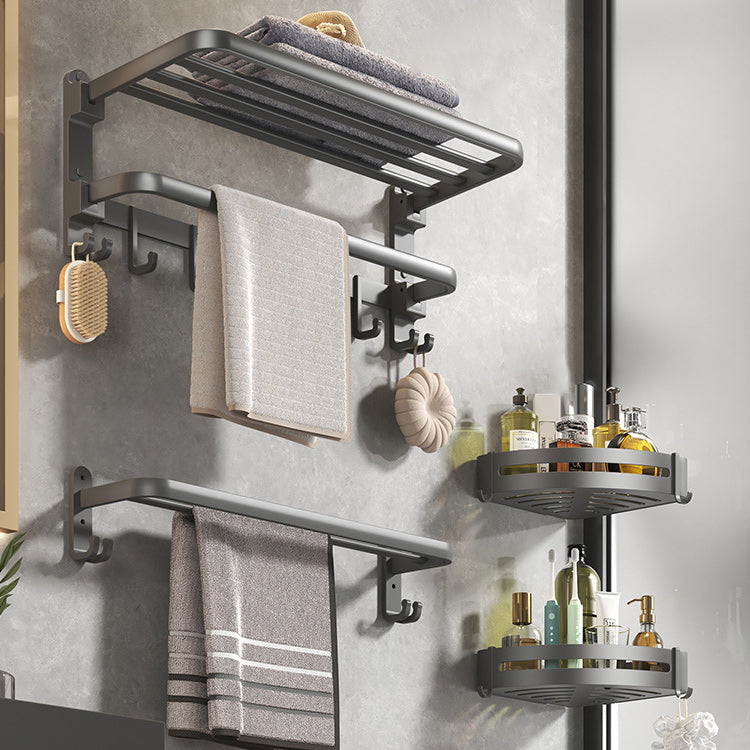 Contemporary Gray Bathroom Hardware Set with Bath Shelf/Towel Bar/Robe Hooks/Paper Holder