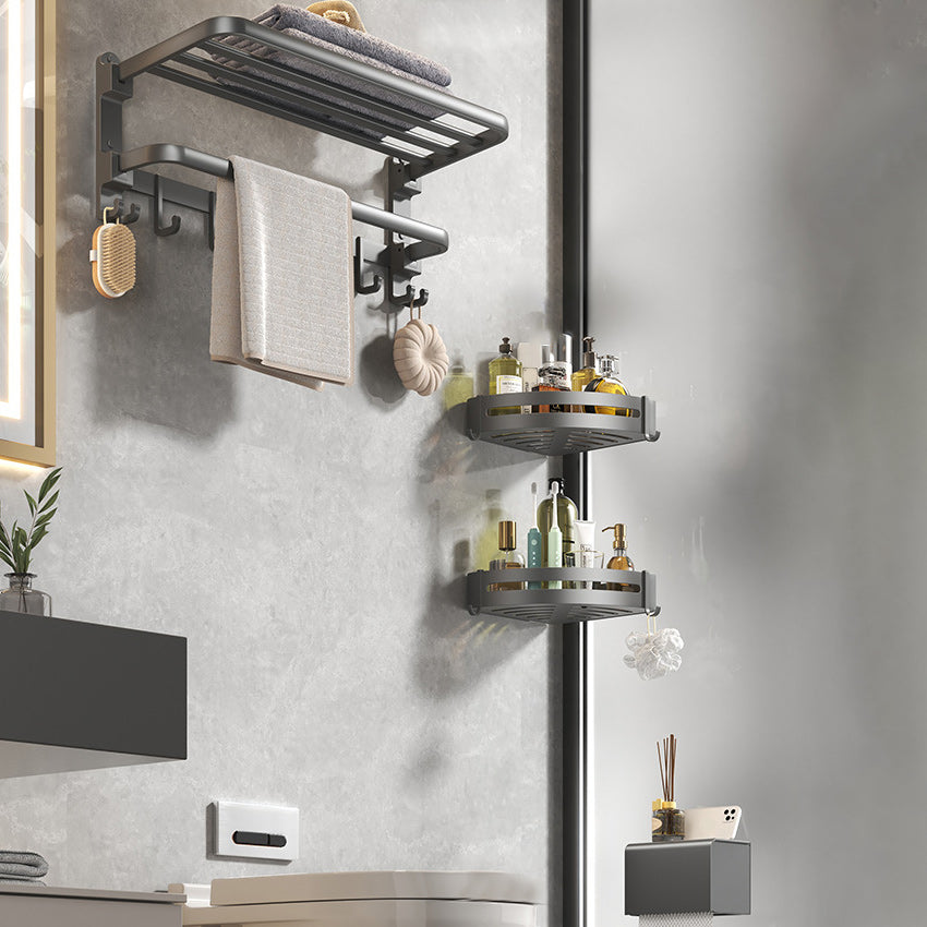 Contemporary Gray Bathroom Hardware Set with Bath Shelf/Towel Bar/Robe Hooks/Paper Holder