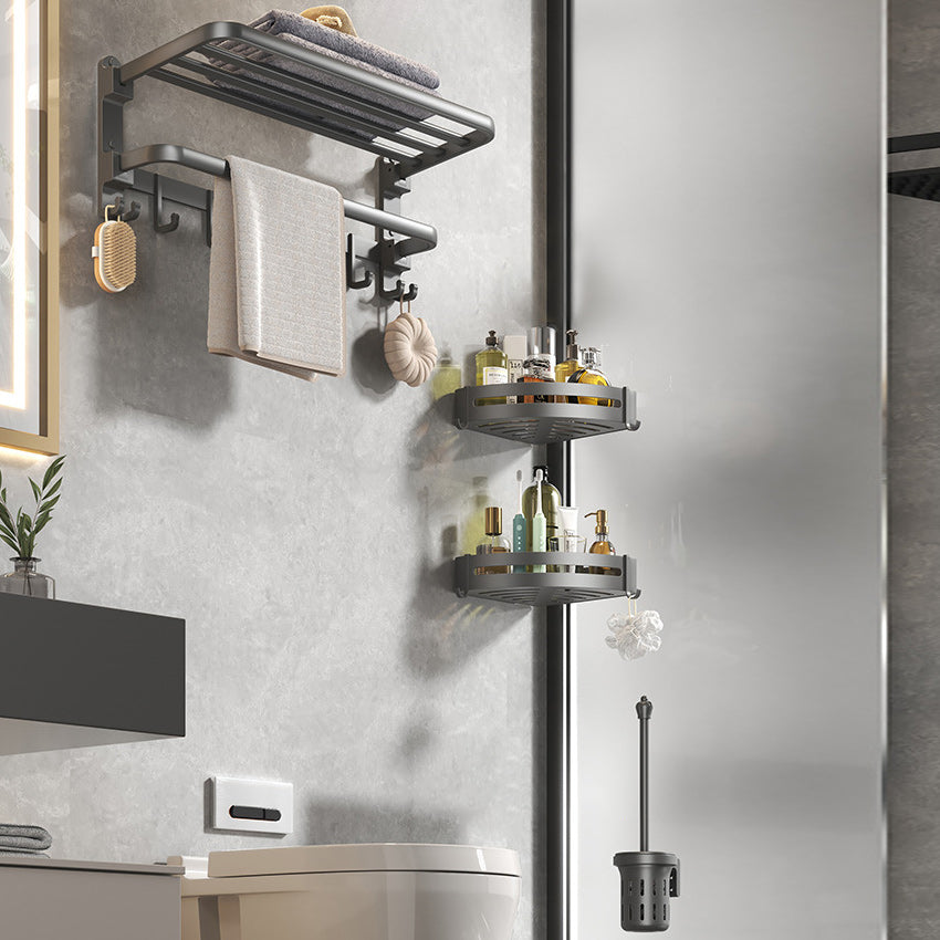 Contemporary Gray Bathroom Hardware Set with Bath Shelf/Towel Bar/Robe Hooks/Paper Holder