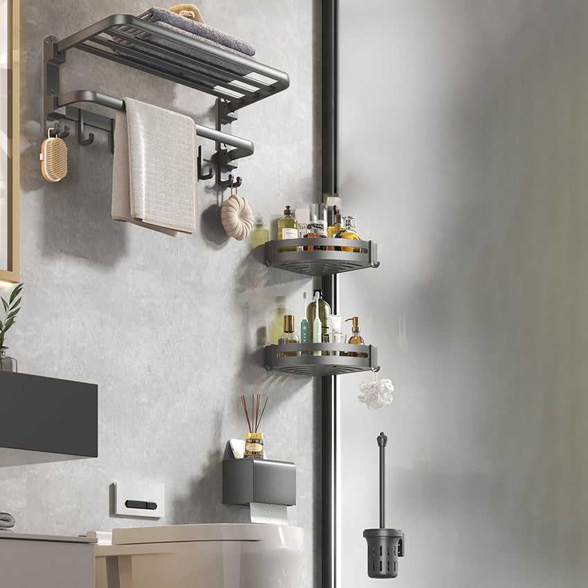 Contemporary Gray Bathroom Hardware Set with Bath Shelf/Towel Bar/Robe Hooks/Paper Holder