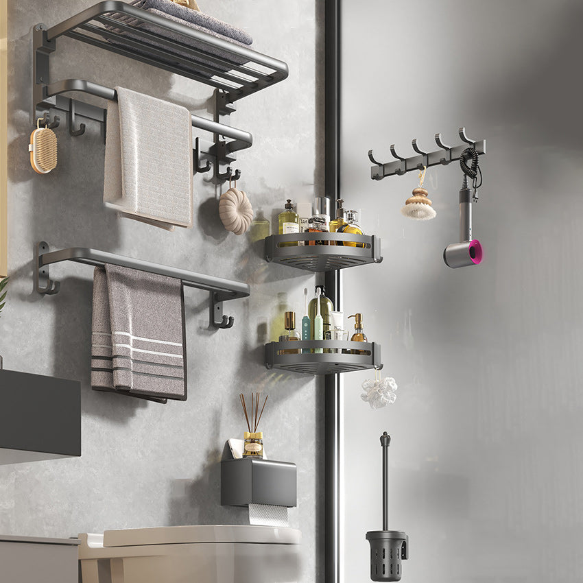 Contemporary Gray Bathroom Hardware Set with Bath Shelf/Towel Bar/Robe Hooks/Paper Holder