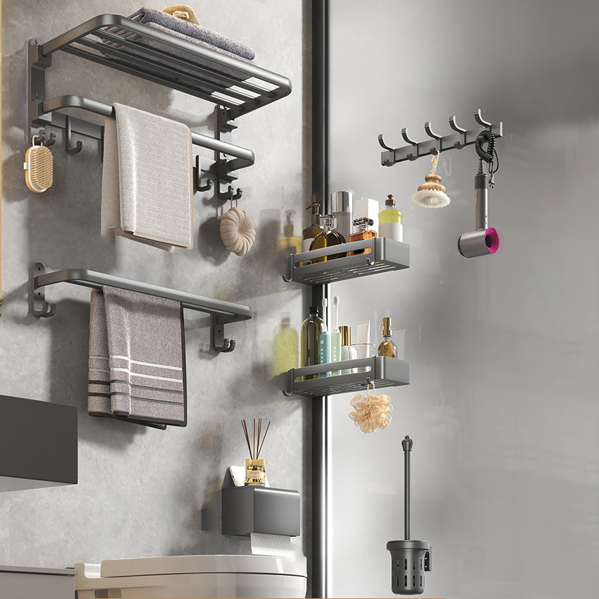 Contemporary Gray Bathroom Hardware Set with Bath Shelf/Towel Bar/Robe Hooks/Paper Holder