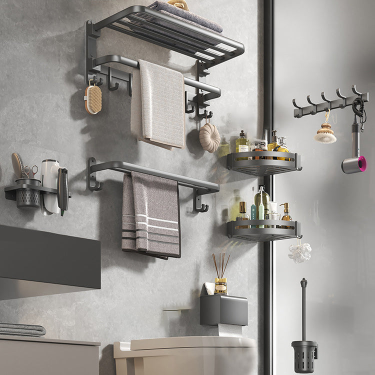 Contemporary Gray Bathroom Hardware Set with Bath Shelf/Towel Bar/Robe Hooks/Paper Holder