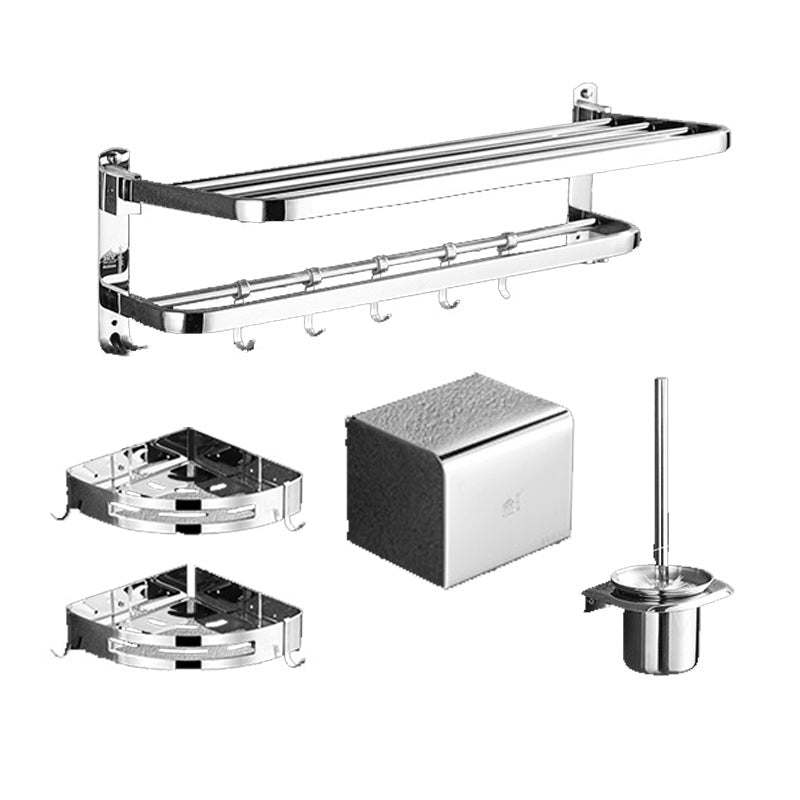 Polished Chrome Bath Hardware Set in Stainless Steel with Bath Shelf/Robe Hooks/Towel Bar