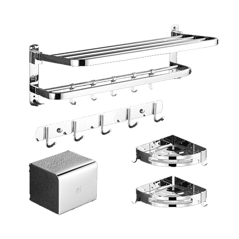 Polished Chrome Bath Hardware Set in Stainless Steel with Bath Shelf/Robe Hooks/Towel Bar