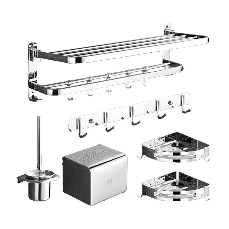 Polished Chrome Bath Hardware Set in Stainless Steel with Bath Shelf/Robe Hooks/Towel Bar