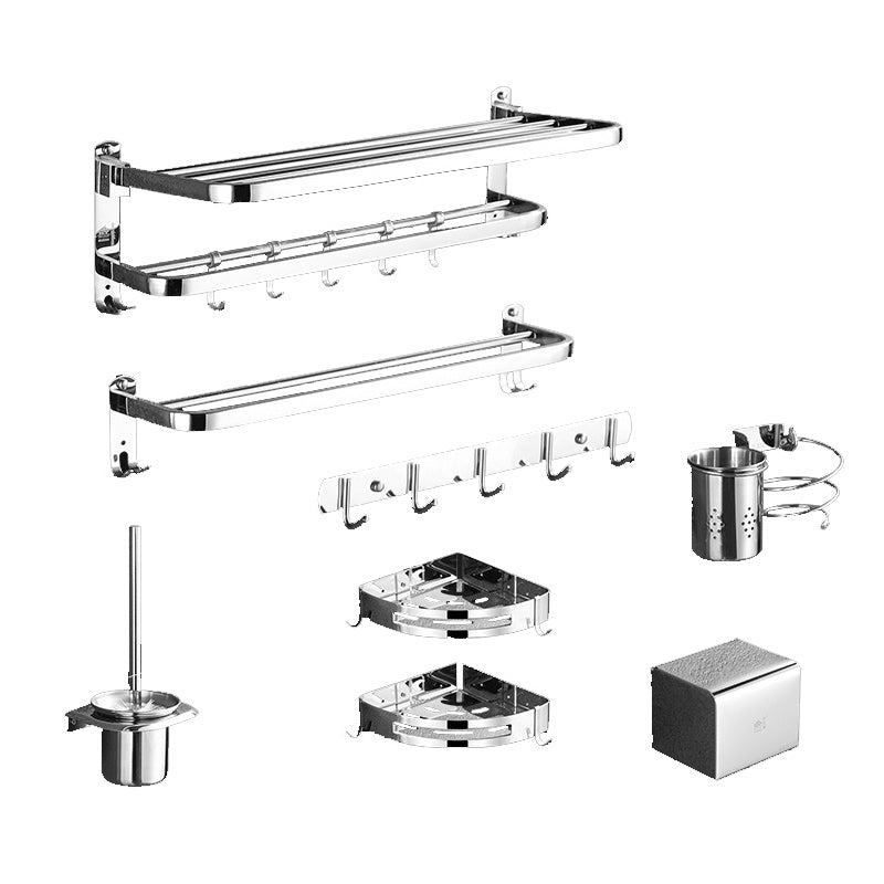 Polished Chrome Bath Hardware Set in Stainless Steel with Bath Shelf/Robe Hooks/Towel Bar