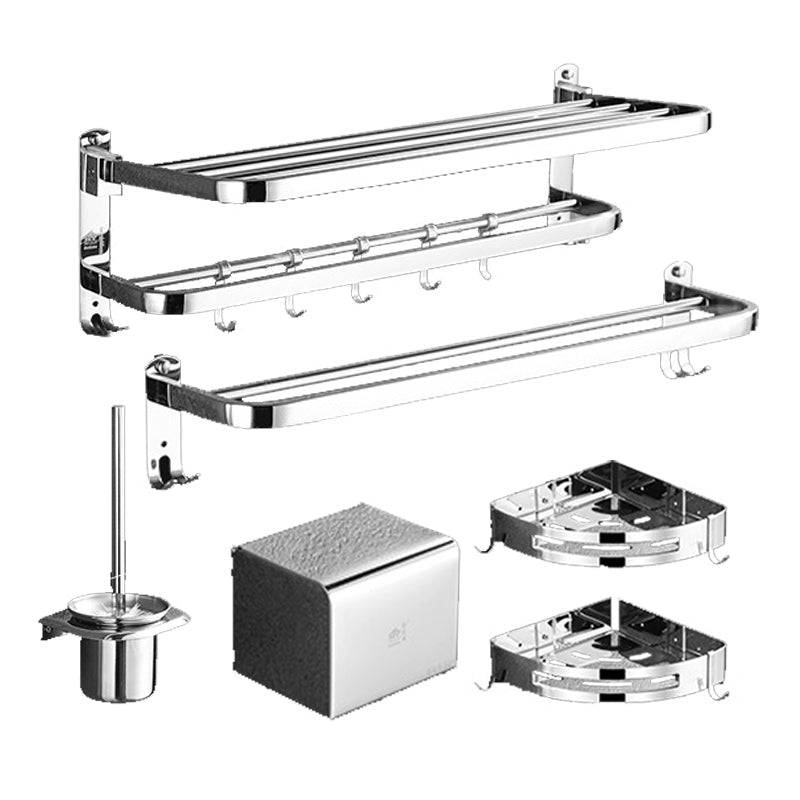 Polished Chrome Bath Hardware Set in Stainless Steel with Bath Shelf/Robe Hooks/Towel Bar