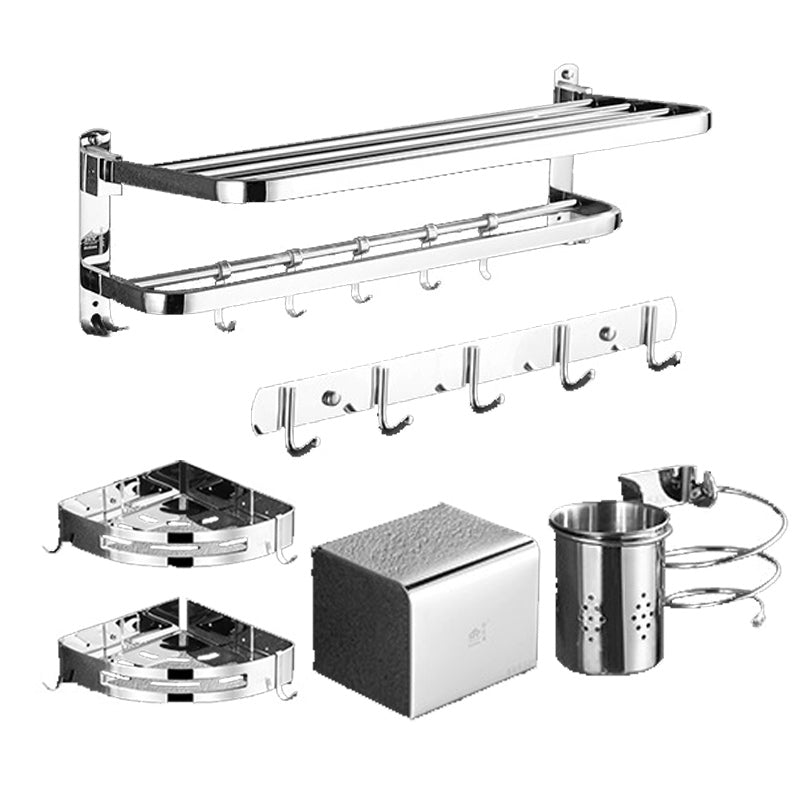 Polished Chrome Bath Hardware Set in Stainless Steel with Bath Shelf/Robe Hooks/Towel Bar