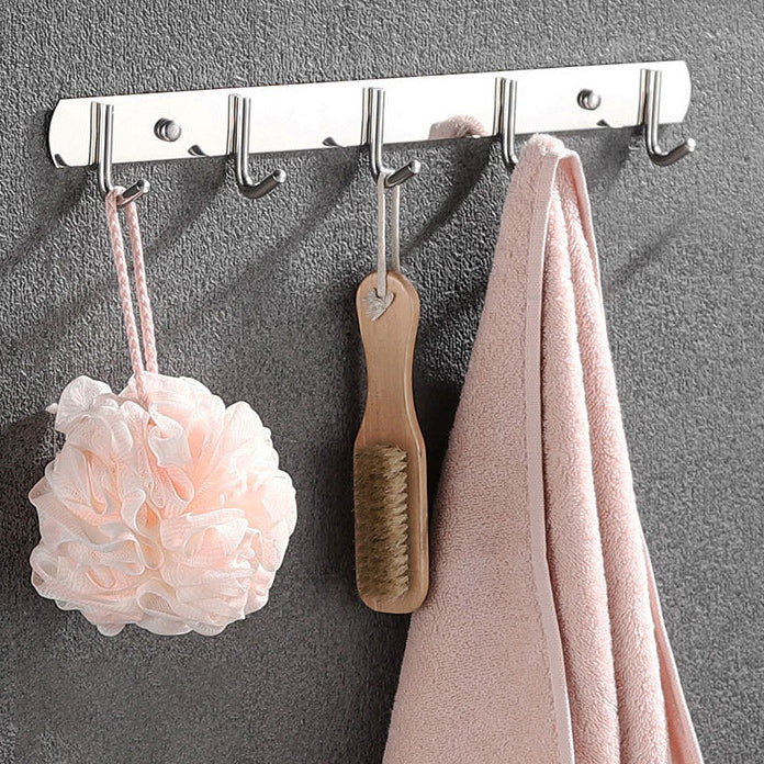 Polished Chrome Bath Hardware Set in Stainless Steel with Bath Shelf/Robe Hooks/Towel Bar