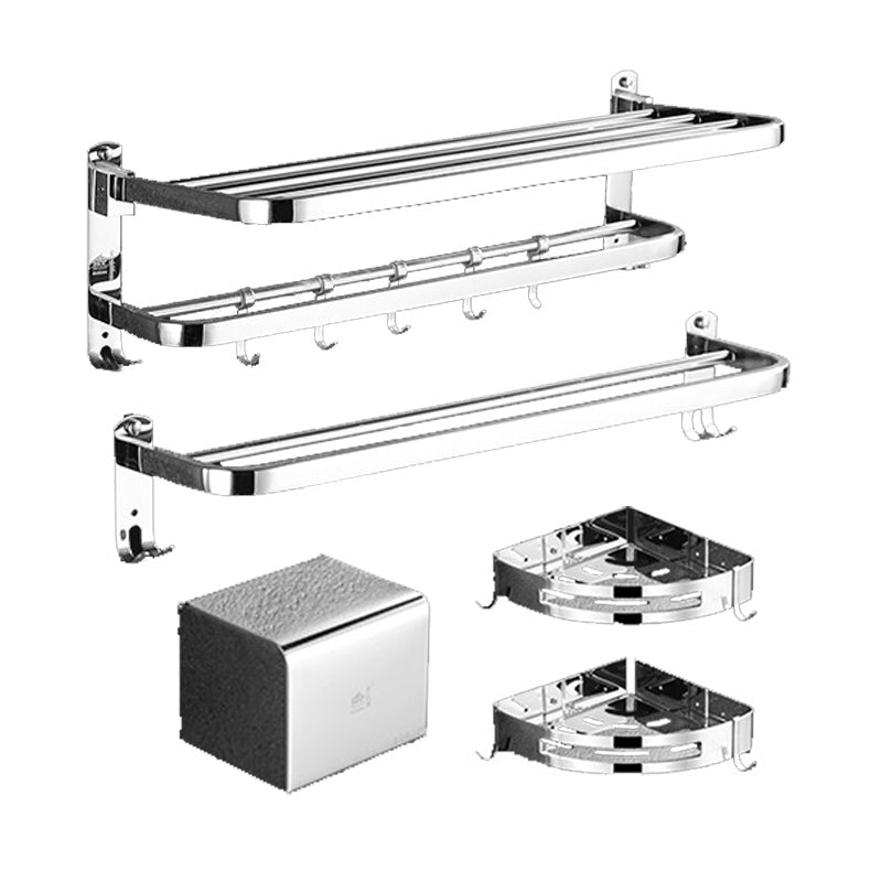 Polished Chrome Bath Hardware Set in Stainless Steel with Bath Shelf/Robe Hooks/Towel Bar