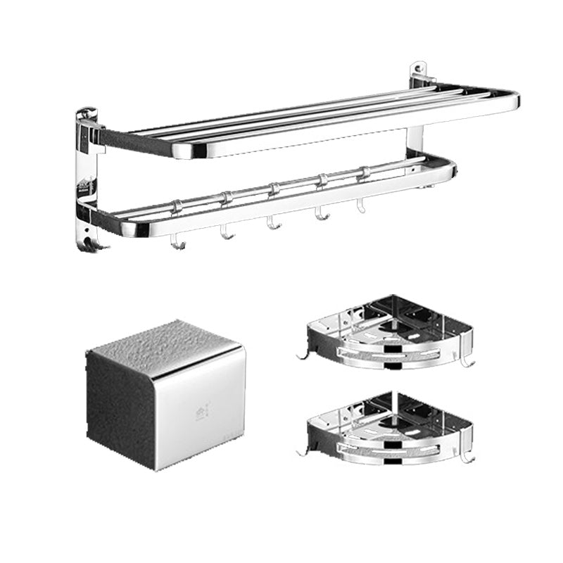 Polished Chrome Bath Hardware Set in Stainless Steel with Bath Shelf/Robe Hooks/Towel Bar