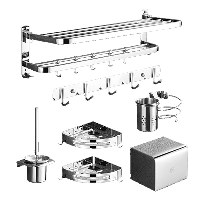 Polished Chrome Bath Hardware Set in Stainless Steel with Bath Shelf/Robe Hooks/Towel Bar