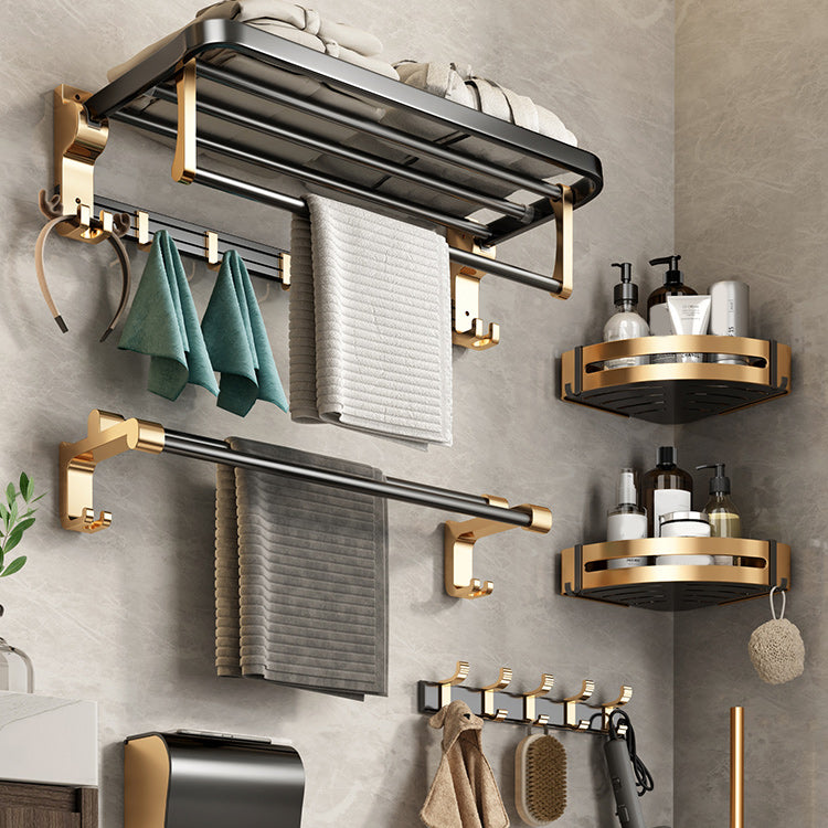 Black and Brass Bathroom Accessory Set Contemporary Bath Set with Bath Shelf/Towel Bar