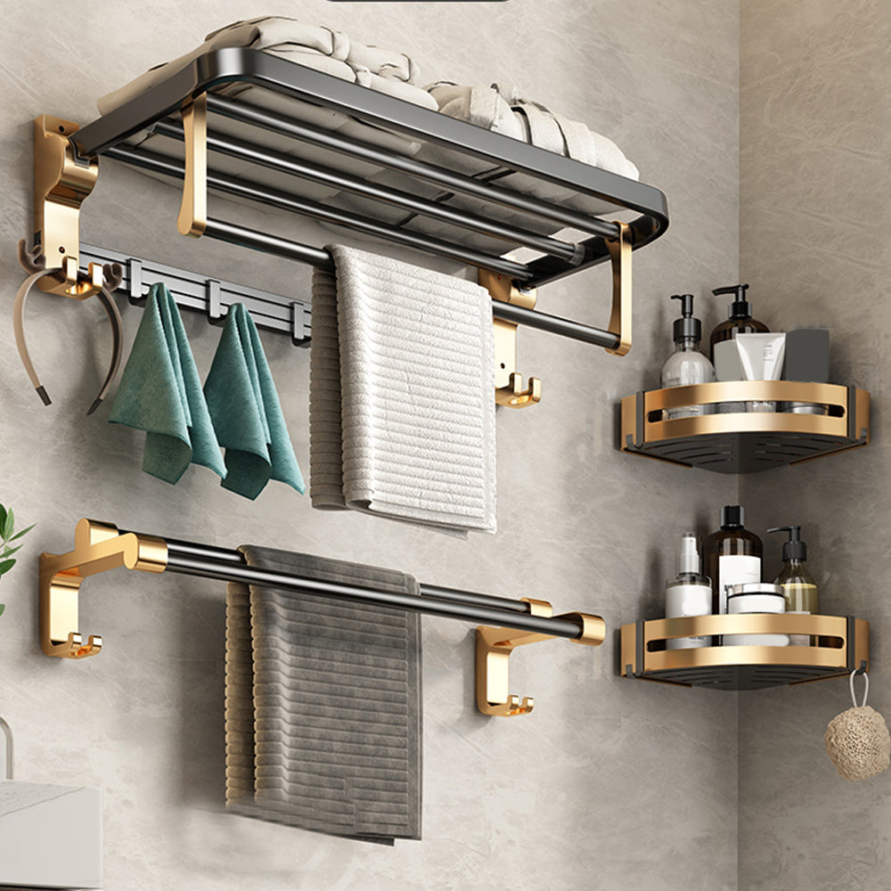 Black and Brass Bathroom Accessory Set Contemporary Bath Set with Bath Shelf/Towel Bar