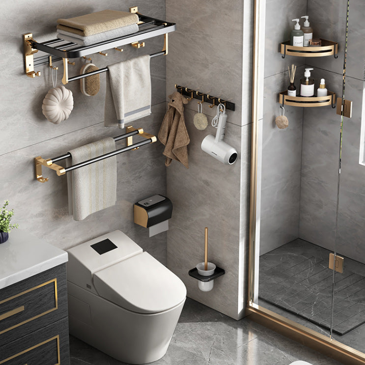 Black and Brass Bathroom Accessory Set Contemporary Bath Set with Bath Shelf/Towel Bar